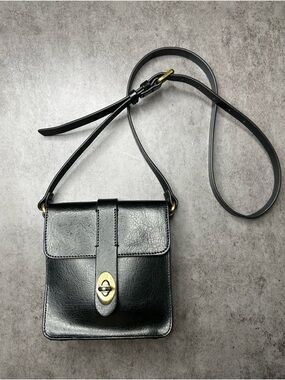 Kelsi Dagger Brooklyn Black Leather Crossbody Bag Gold Turn Lock